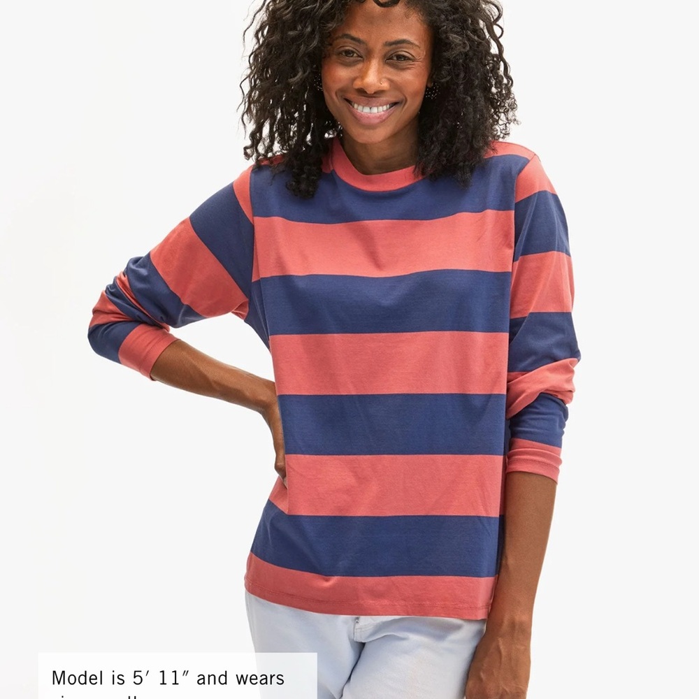 Clare V Coral and Navy Striped Tee
